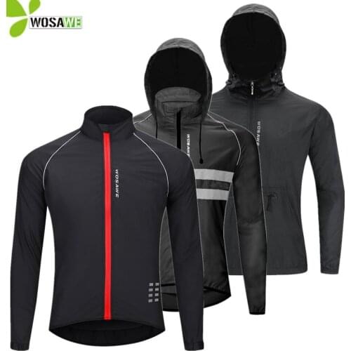 WOSAWE Hooded Sweater Running Jackets Caps Two Storage Pockets Water Repellent Women Mens Gym Cycling Sportswear Windbreaker