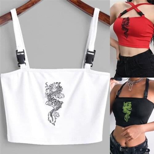 Women Crop Tops Casual Dragon Pattern Summer Cropped Sexy Tight Attractive Fitness Polyester U Neck Fashion Tank Top