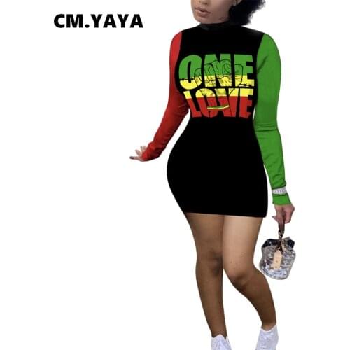 CM.YAYA Women One Love Fist Patchwork O-neck Long Sleeve Elastic Bodycon Midi Dress Sexy Club Party Dresses 2021 Sping Winter