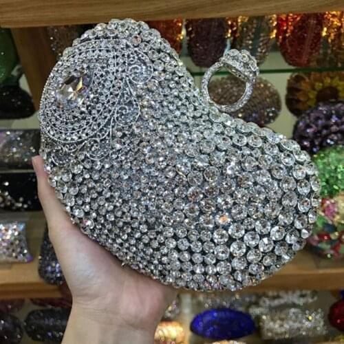 Gold/silver Elegant Womens Fashion Handbags Evening Wedding Cocktail Crystal Clutch Bags Bridal Hollow Out Box Metal Clutches