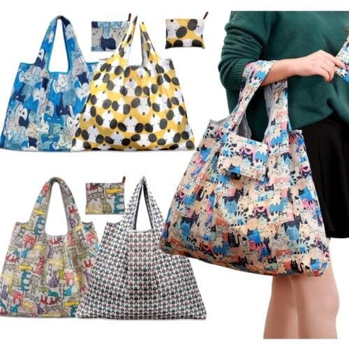 1Pcs Floral Foldable Eco Friendly Shopping Storage Bags Buffalo Plaid Reusable Bag Travel Organizer Tote Handbag New 60XX