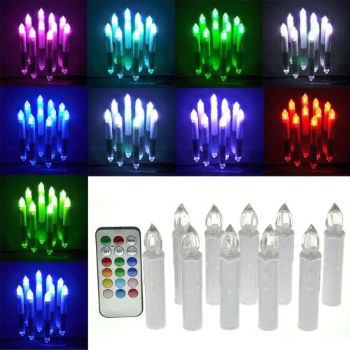 10PCS RGB Tea Flameless Remote Control LED Candle Wedding Xmas Tree Party Wedding Christmas New Year Home Decoration lamp Candle