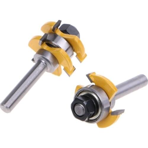 2pcs 8mm Shank Tongue Groove Joint Assembly Router Bit Set 3Teeth T Shape Tenon Carpentry Woodwork Cutter Tool