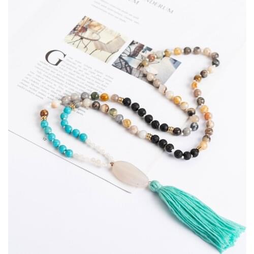 2021 Fashion Bo Tribal Lava Stone Natural Tassel Pendant Necklace For Women Long Ethnic Wholesale Beaded Party Gift Jewelry