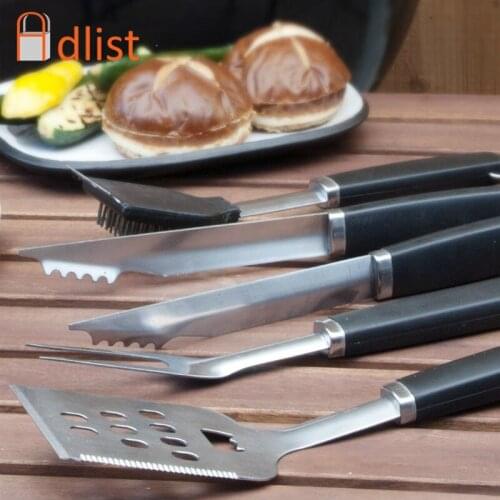3/4/5pcs Stainless Steel BBQ Tool set Barbecue Spatula Tongs Fork Clean Brush BBQ Accessories Camping Tool Barbecue Utensils