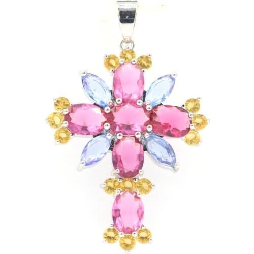 33x17mm SheCrown Created Violet Tanzanite Green Peridot CZ For Womans Daily Wear Silver Pendant