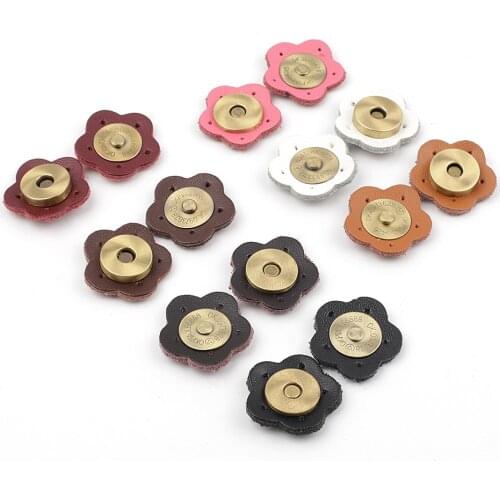 5Sets Bag Magic Buttons Leather Bag Buckle Flower Handmade Wallet Card Pack Buckles with Holes for DIY Handbag Accessories