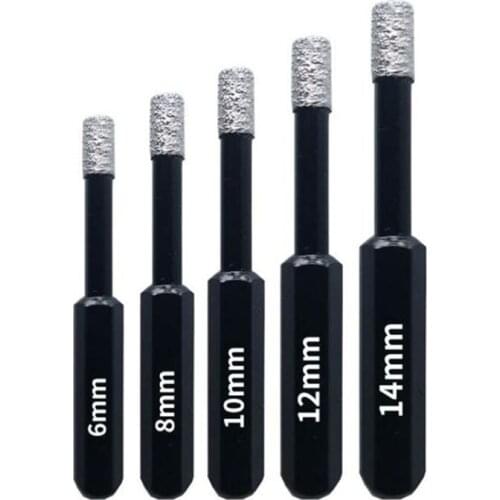 5pcs 6-14mm HSS Hex Shank Dry Drilling Bit Brazed and Dry Tile Drill Bit for Marble Granite Vitrified Tile Hole Opener Drill Bit