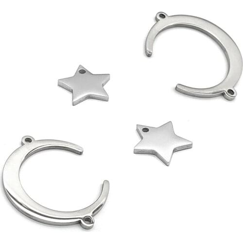 5Pcs/lot Stainless Steel Polished Star Moon Pendant Necklace Finding For DIY Jewelry Making Accessories Bracelet Earrings Lovers