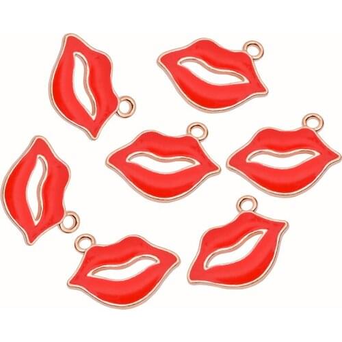 5Pcs Vintage Gold Tone Alloy Enamel Women Lips Pendant Charm Necklace Accessories Jewelry Findings Handmade DIY For Earring