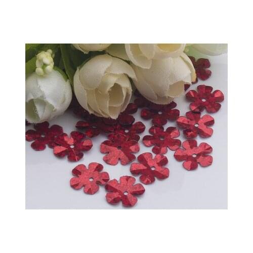 500pcs/lot Flower Sequins 14mm PVC Decoration Sewing DIY Wedding Craft Scrapbook For Clothing Laser Red