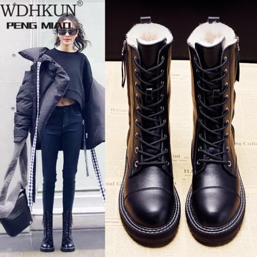 Booties 2020 NEW Fashion Womens Short Boots GIRLS Snow Boots PU Leather Side Zip Non-slip Warm Shoes Plush Inner Lace-upBlack