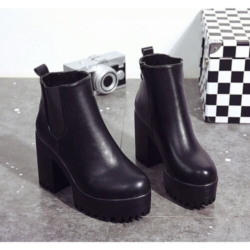 2021 Botas Mujer Fashion Women Boots Square Heel Platforms Zapatos Mujer PU Leather Thigh High Pump Boots Motorcycle Shoes