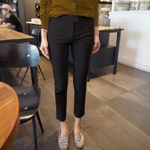 Women Summer Thin Ankle Length Pencil Pants Office Ladies Work Slim Fit Trousers Female Solid Color Casual Suit Pants 2XL Black