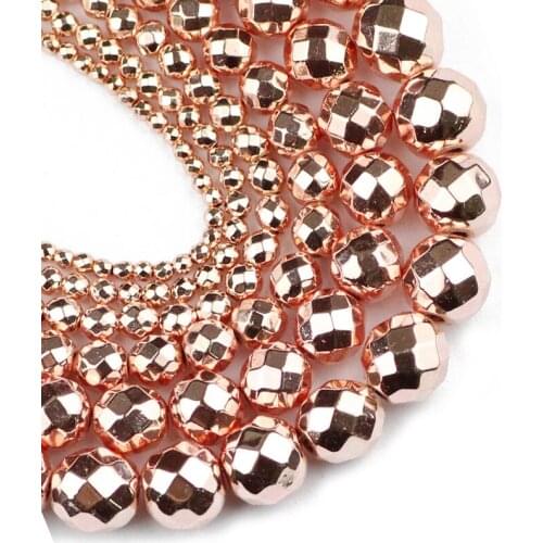 YHBZRET Rose Gold Faceted Hematite beads Natural Stone 2/3/4/6/8/10mm Round Loose beads Jewelry Making bracelets&necklace DIY