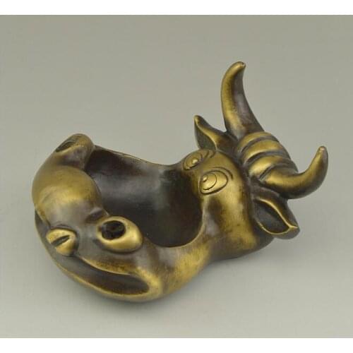 Pure Brass Antique Niutou ashtray Creative living room office car-mounted high-end ashtray, free shipping