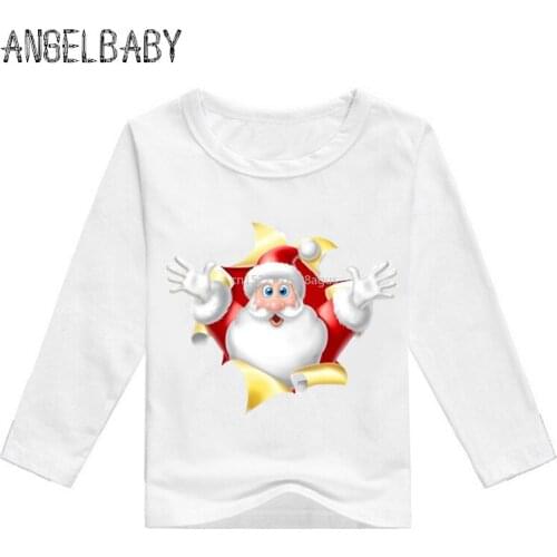 Kid Merry Christmas Santa Claus Tree Pattern T shirt Baby Girls Funny Long Sleeve T-shirt Boys Cartoon Cute Clothes,LKP2298