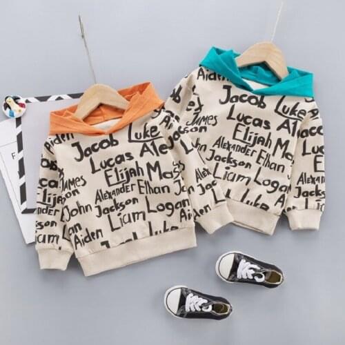 2020 Autumn Baby Boys Long Sleeve Hooded Letter Print Cotton Pullover Hoodies Children Kids Outerwear Tops Casaco