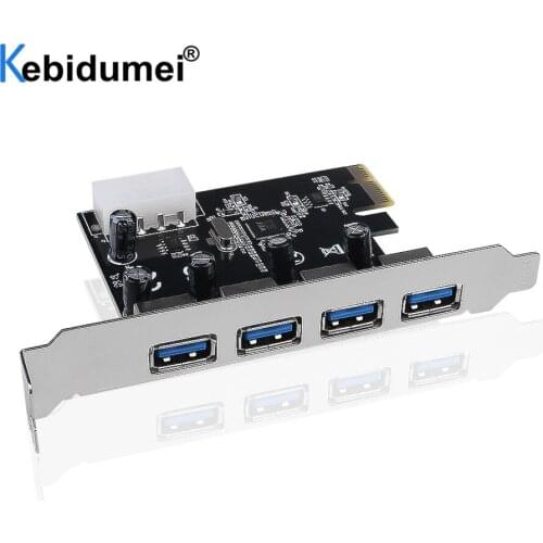 Kebidumei External 4 Port PCI-E To USB 3.0 HUB PCI Express Expansion Card Adapter 5 Gbps Speed For Desktop