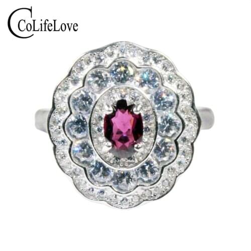 CoLife Jewelry 925 Silver Garnet Ring for Party 4mm*6mm Natural Garnet Silver Jewelry Sterling Silver Garnet Ring Gift for Woman