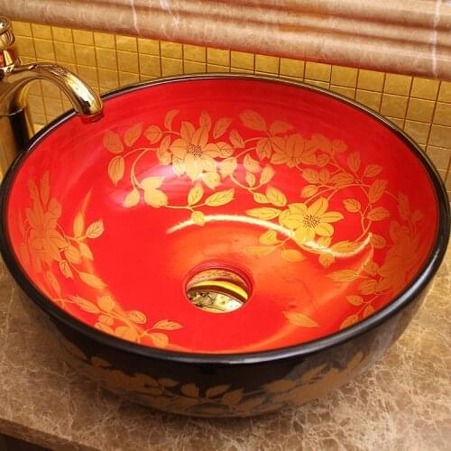 Beautiful jingdezhen hand throwing porcelain art basin with black and red color