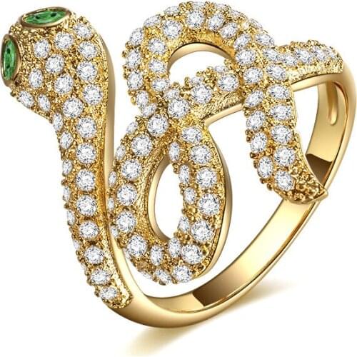 Fashion Aestethic Adjustable Snake Rings For Women High Quality Emerald Color Cubic Zirconia Gold Plated Ring Jewelry 2021 New