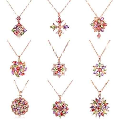 ZSLBS Fashion Colorful Crystal Gold Copper Zircon Charm Necklaces Stars Flower Pendant Necklace For Women Jewelry Collane Donna