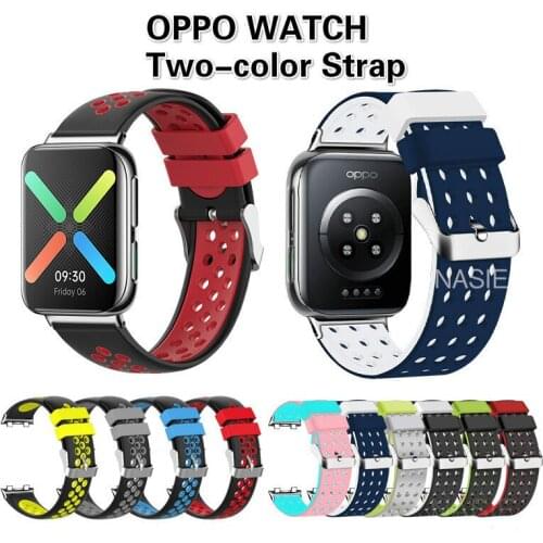 41mm 46mm Soft Silicone Watch For Oppo Watch Two-color Strap Bracelet Replacement Wrist Band for OPPO Watch Strap Sport Band