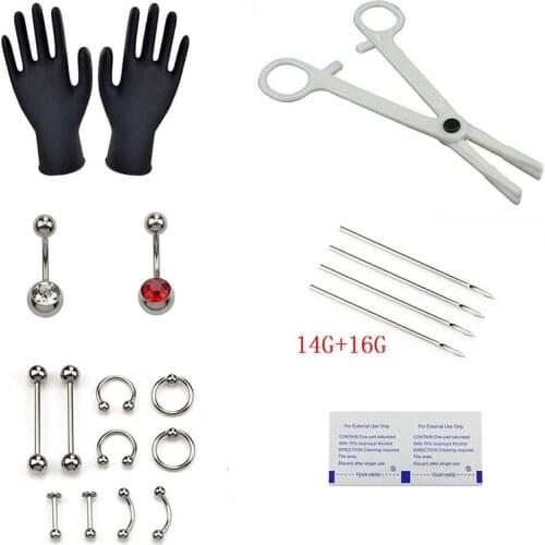1Set Body Piercing Tools 6 Style Professional Piercing Tool Kit Cartilage Tools Body Jewelry Sterile Belly Body Ring Needle Sets