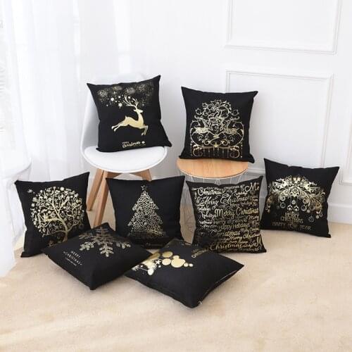 New black linen bronzing Christmas pillowcase bedroom living room sofa pillowcase cushion cover home decoration pillow