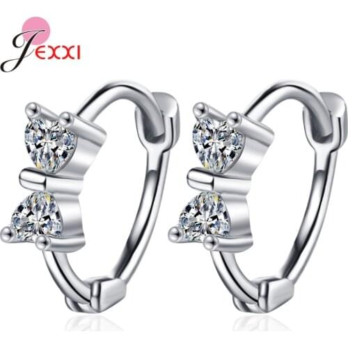 New Fashion Cute Romantic 925 Silver Hoop Earrings Simple Bow-knot Crystal Zirconia Earring For Women High Quality Jewelry
