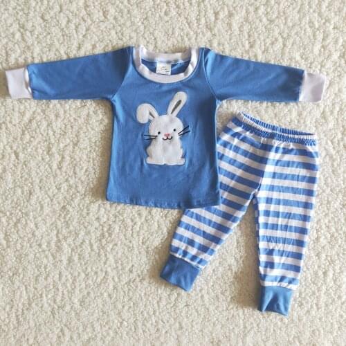Autumn Winter Girls Bunny Embroidered Print Pajamas Set Organic Cotton Baby Clothes