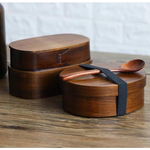 Portable Wooden Japanese-style Lunch Box For Kids Wood Material Tableware Food Containers With Compartments Healthy