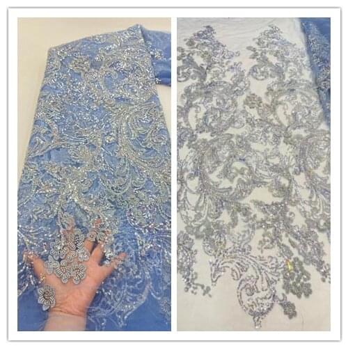 Latest ZH-288886 Heavy bead High-End Tulle Shining Lace fabric Luxury Evening Dress French Lace