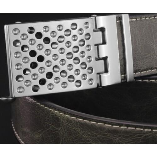High Quality Automatic buckle belt men casual brand genuine leather luxury Gray Waistband fashion Cowskin ceinture homme