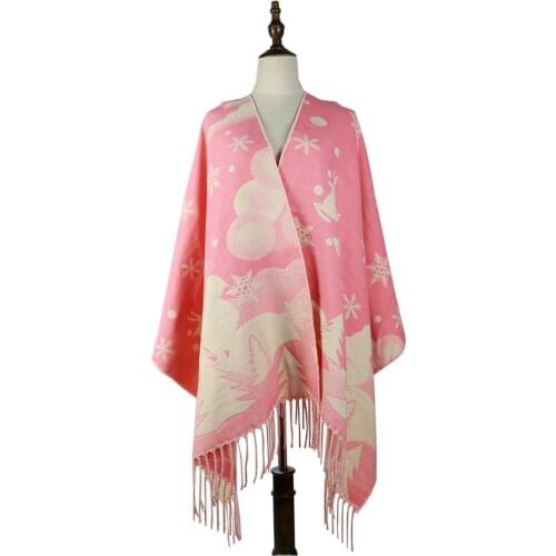 Шарф женский осень теплый Cashmere Acrylic Blanket Shawls Snowflake Deer Jacquard снуд Christmas Muffler