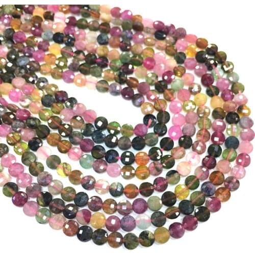 Factory Price Natural Stone Coin Shape Tourmaline Beads Healing Energy Gems Jewelry Handmade Making DIY Bracelet & Necklace 4mm