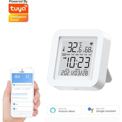 Tuya WIFI Temperature Humidity Sensor Indoor Hygrometer LCD Screen With Date And Smart Time Function Support Google Alexa