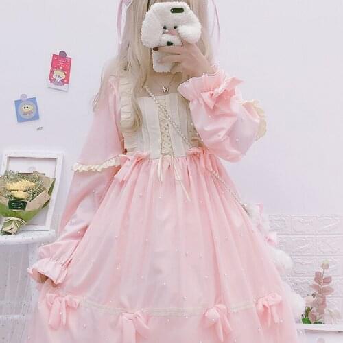 Pearl Doll Princess Tea Party Sweet Lolita Dress Elegant Vintage Bowknot Japanese Sweet Victorian Dress Kawaii Girl Loli OP