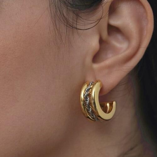 Timeless Wonder Brass Geo 2 Tone CC Drop Earrings Women Jewelry Punk Gothic Boho Top Runway Designer Trendy Gown Unique Ins 8338