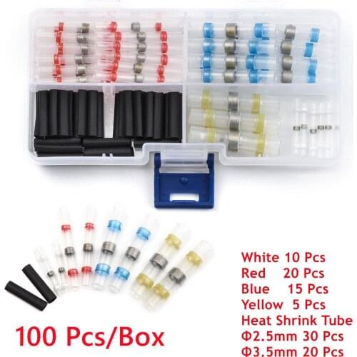 100Pcs Insulated Sheath waterproof welding terminal heat shrink tube combination (10 white +20 red +15 blue +5 yellow+50 black)