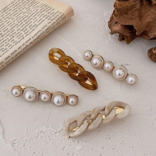 2pcs Women Vinyage Chain Pearl Hairpin Girl Combination Hair Clip