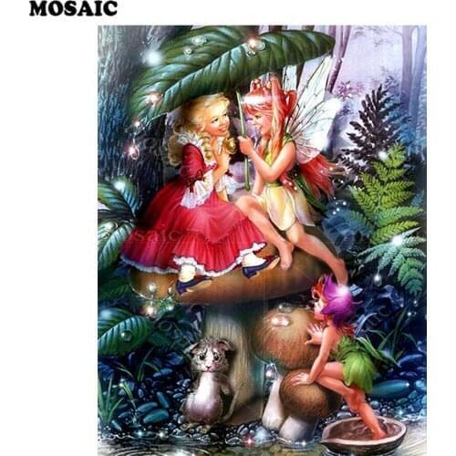 3d diy Diamond Painting Painted cartoon girl/fairy/forest,Square Full Rhinestones Kits Embroidery Cross Stitch Mosaic Home Decor