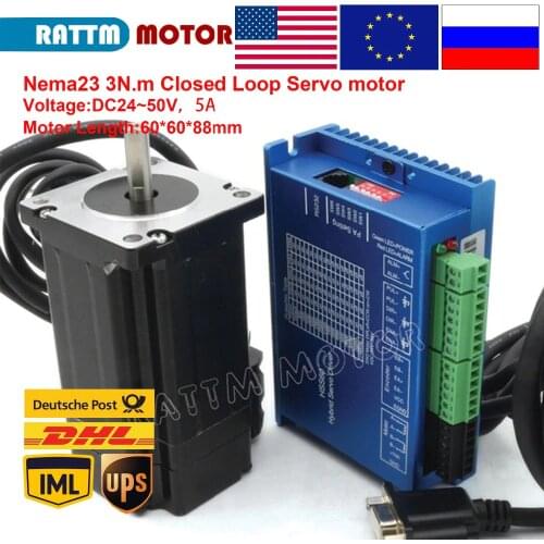 3N.m Closed Loop servo stepper motor Kits Nema 24 5A 88mm + 2HSS60 50VAC 2 Phase Hybrid Driver 6A CNC Controller Kit