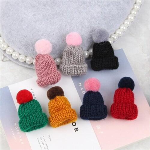 7 Color Cute Mini Knitted Hairball Hat Brooch Sweater Pins Badge Collar Clothes Accessories Creative Hats Pin Brooches Women