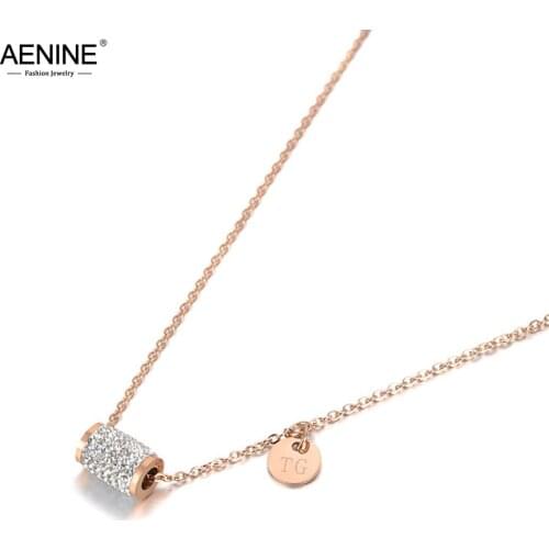 AENINE Titanium Stainless Steel White Clay Rhinestone Bohemia Necklace Jewelry Lovely Pendant Chain Necklace For Women AN19111