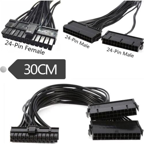 ATX 30cm 24 Pin Dual PSU Power Supply Extension Cable Synchronous Cord For Computer Cable Connector For Mining 24Pin 20+4pin
