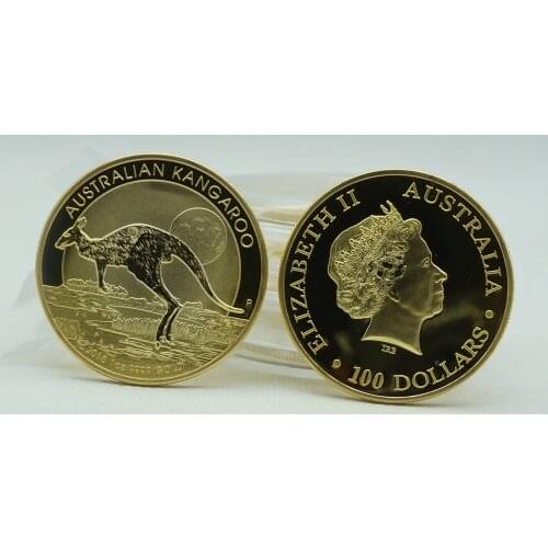 Australian Kangaroo Gold Plated Coin The Elizabeth II Metal Animal Coins with Plastic Case Business Gifts