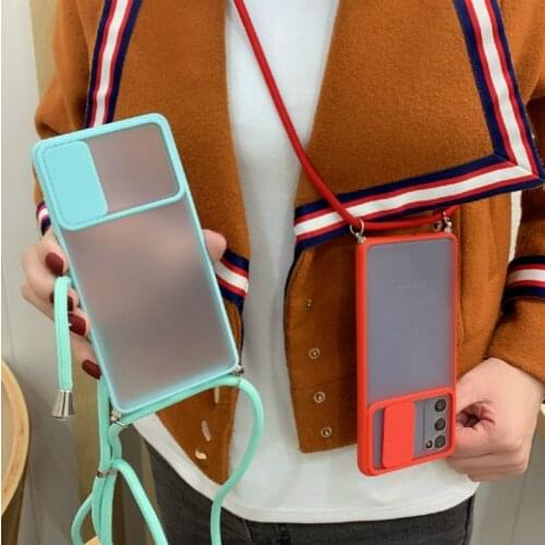 For xiaomi POCO M3 X3 NFC 10T Pro Slide Camera Lens Protection Phone Case for Redmi Note 9 Pro Lanyard Strap Translucent cover