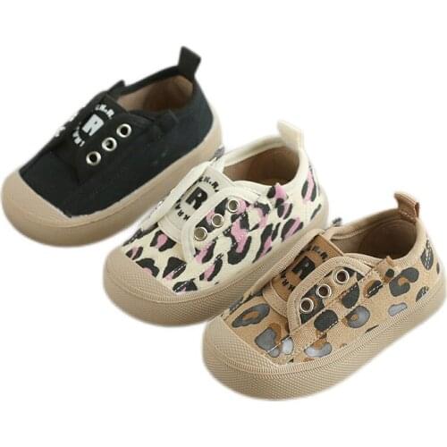 Kids Sneakers 2021 Spring Fashion Leopard Hook&loop All-match Baby Shoes Casual Breathable Non-slip Soft Canvas Shoes